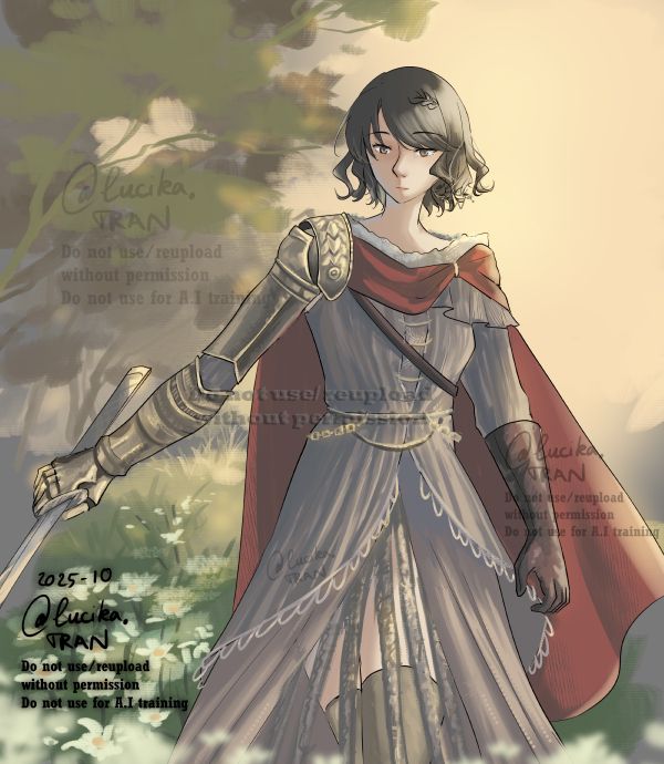 My art of my Tarnished/ Elden Ring oc, Reed wearing Malenia's clothes
