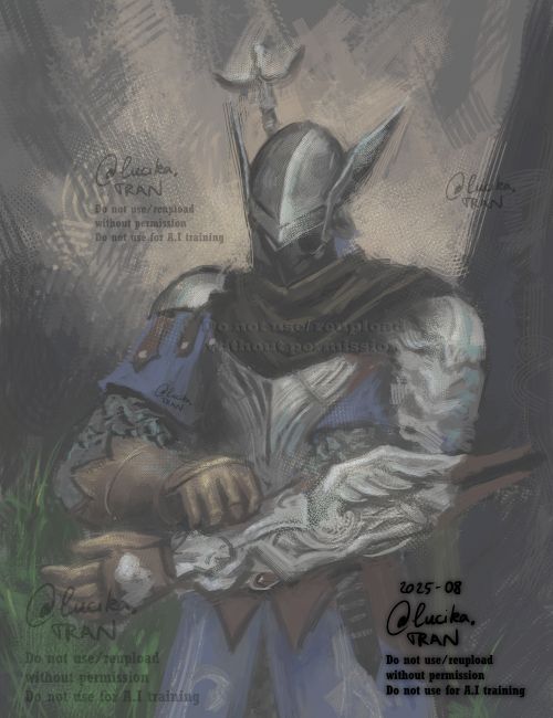 My painting study/practice of Wylder from Elden Ring Nightreign. He is fixing his stake on his left wrist