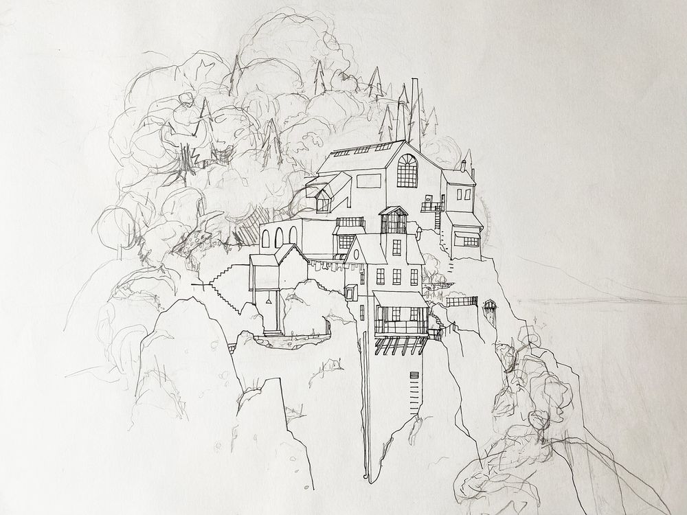 line drawing of a Die Gute Fabrik.