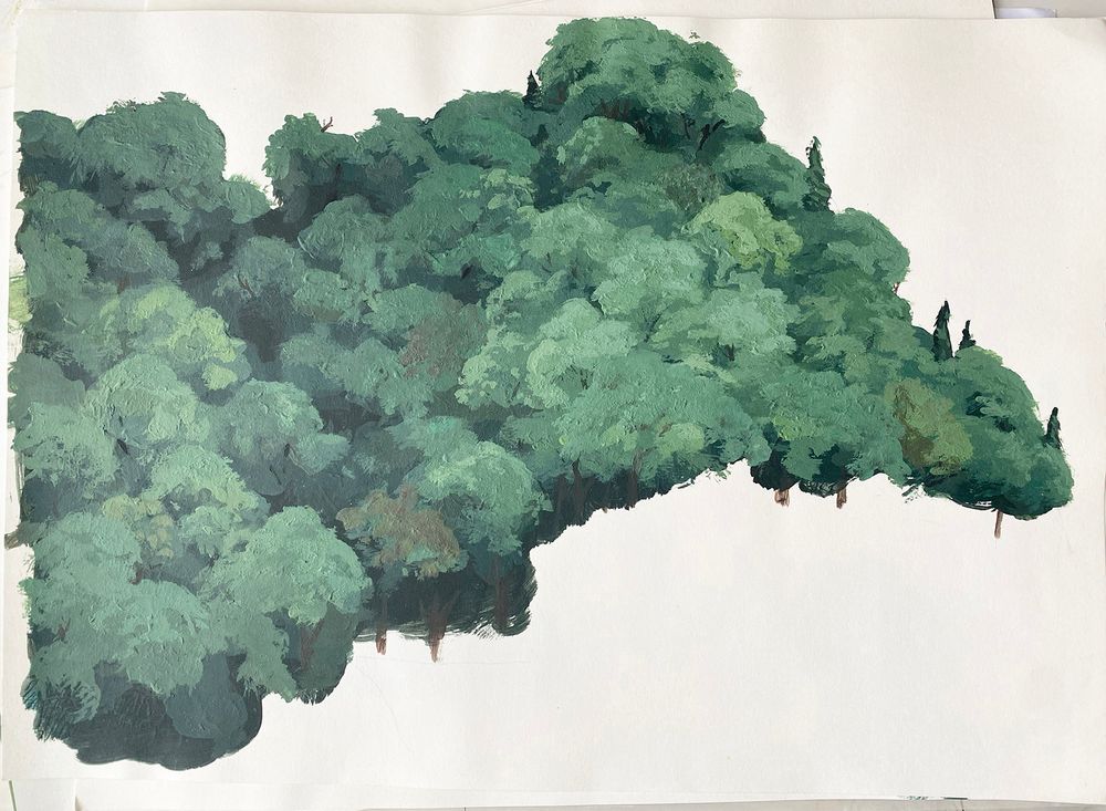 Painted forest background for Die Gute Fabrik.