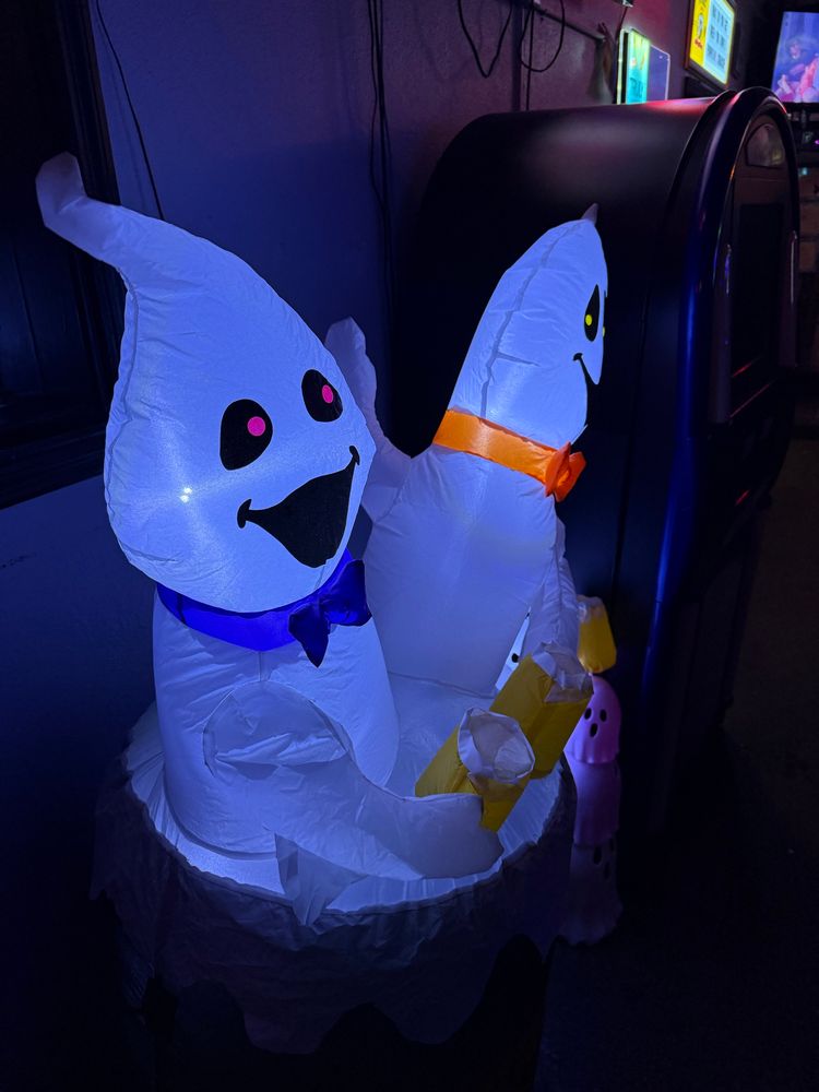 An inflatable decoration of two ghosts