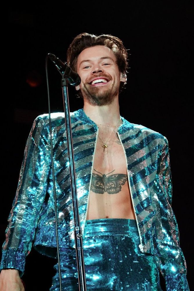 Harry Styles smiling on stage