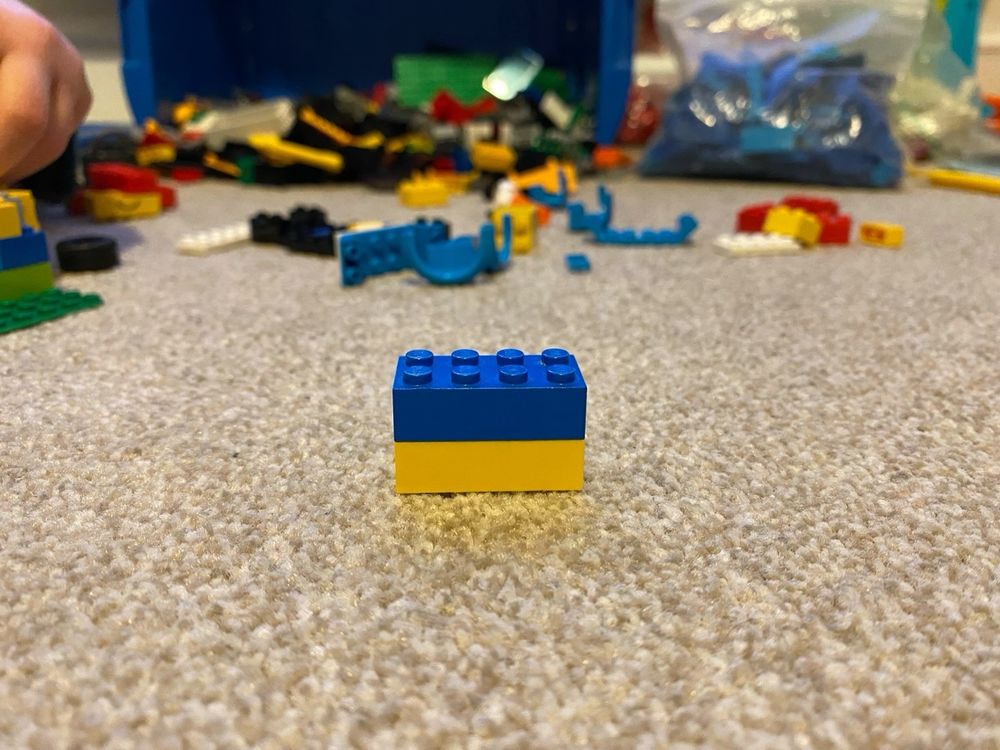 Lego brick in Ukraine flag colours.