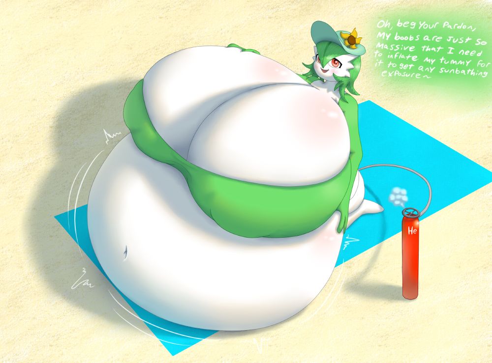 gardevoir kirlia ralts pokemon hat boobs breasts belly tummy inflation air helium beach mom mama hyper