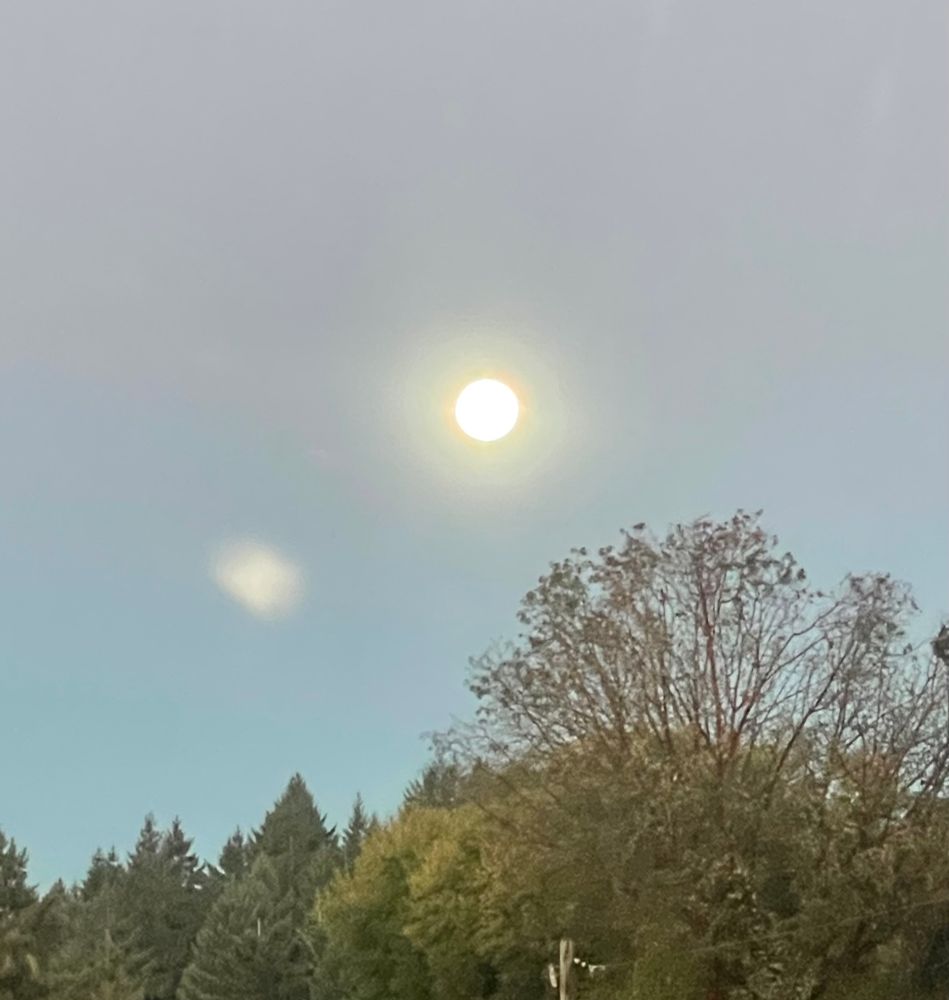 Moon setting with its shadow. 
