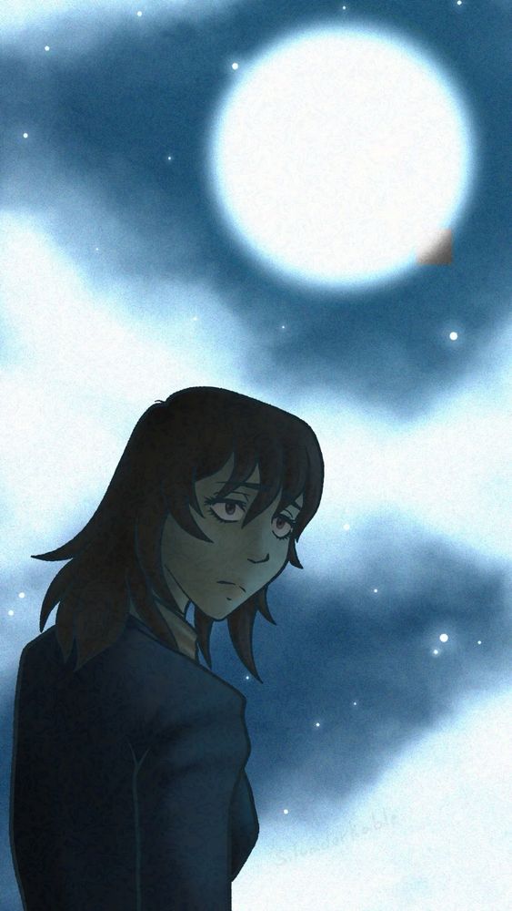 Anya from Mouthwashing poses in front of the night sky screen 