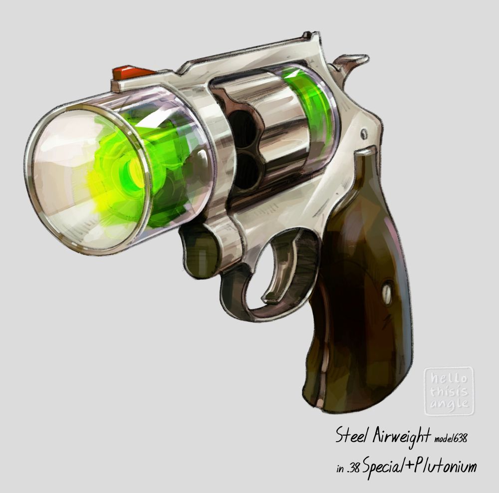 A snub nose revolver gun powered with plutonium