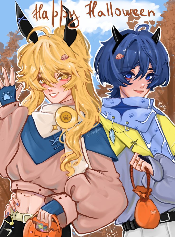 Helloween, Genshin Impact, characters - Aether and Wanderer 