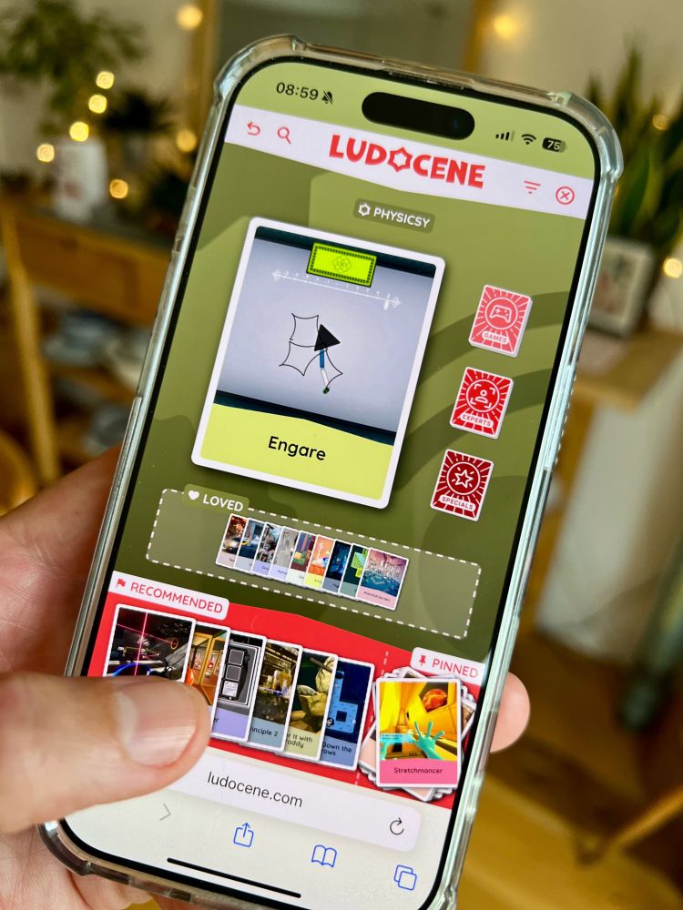 Ludocene running on iPhone with Engare on the screen.