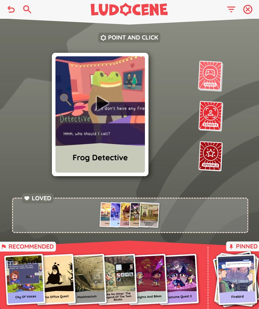 Ludocene game-finder run with Frog Detective current suggestion.