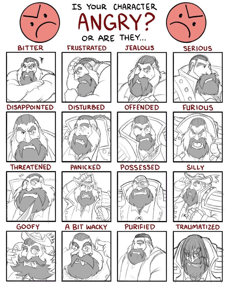 Various faces of my dwarf OC depending on prompts: bitter, frustrated, jealous, serious, disappointed, disturbed, offended, furious, threatened, panicked, possessed, silly, goofy, a bit wacky, purified, and traumatized 