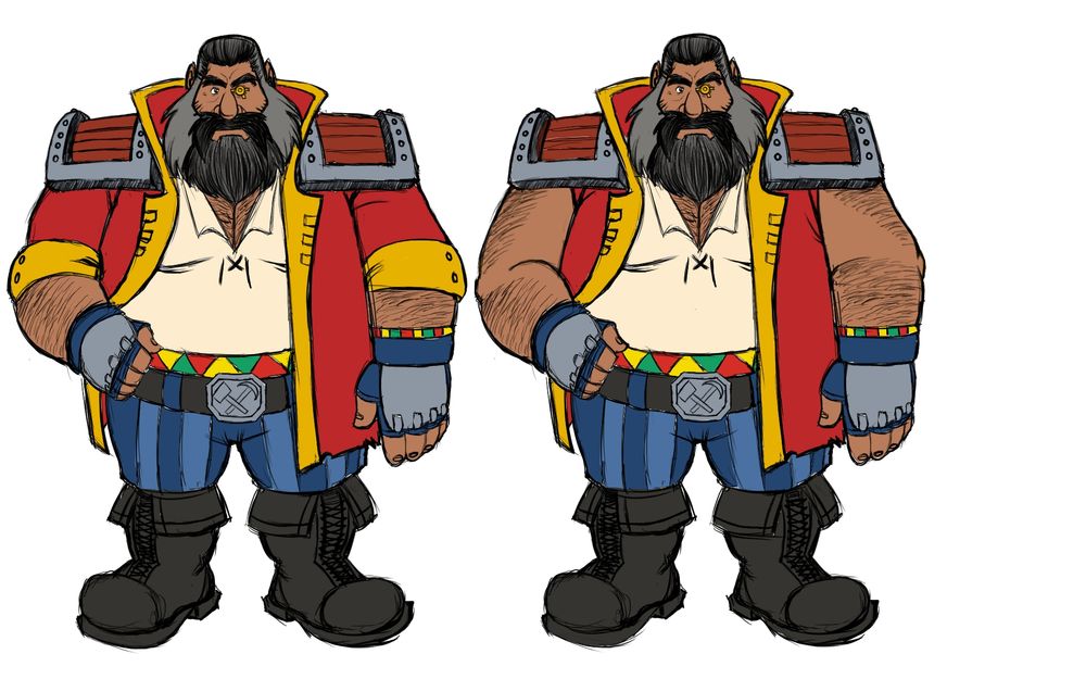 My dwarf pirate OC in color, both with sleeves and without