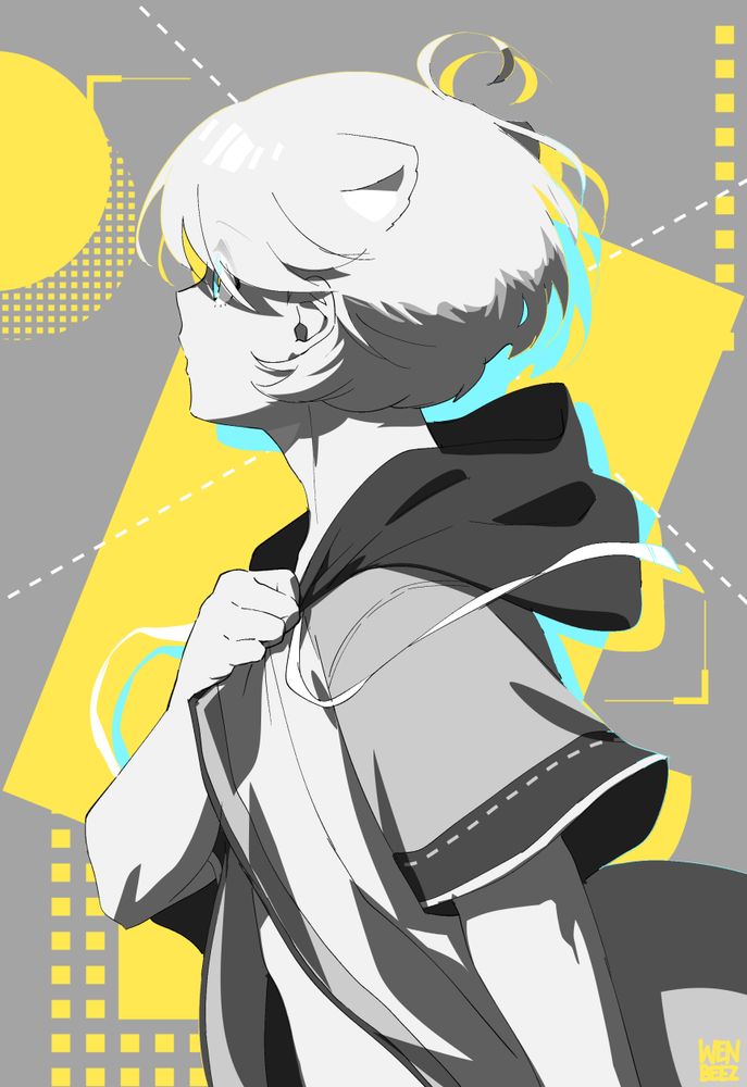 An experimental grayscale doodle of my OC Teal in my other OC Sol's shirt.