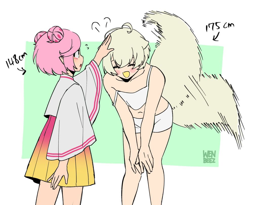 My OC Teal getting head pats from a friend who's shorter than him.