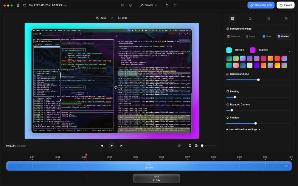 A screenshot of Cap's new editor