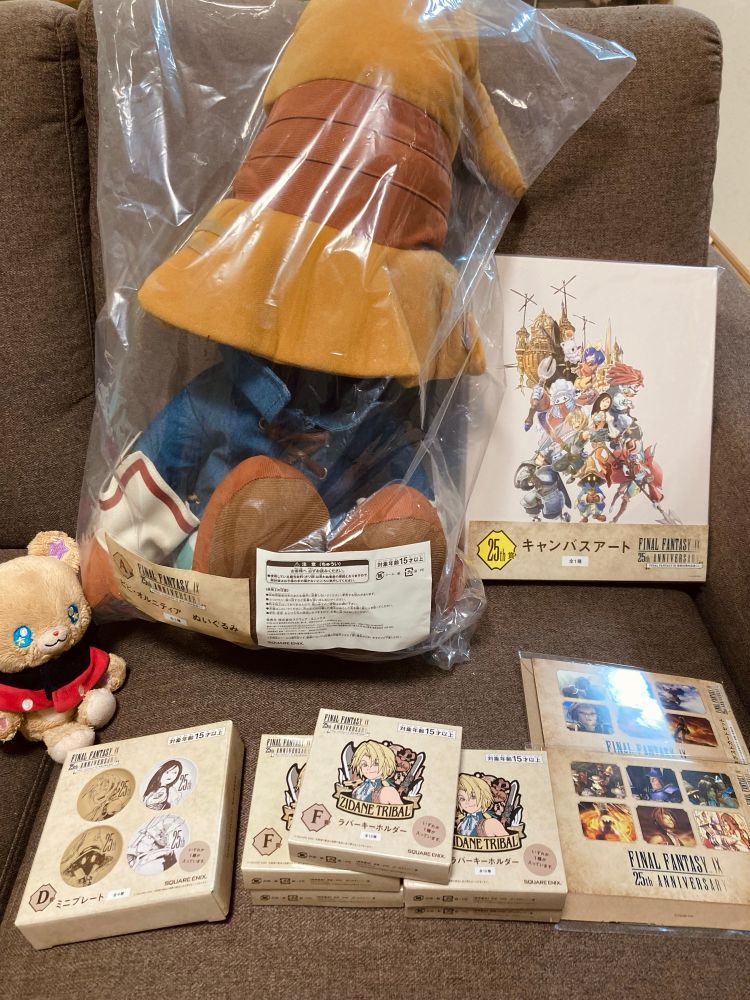 FFⅨ25周年記念くじで当たったものたち 大きいビビぬい ラバーキーホルダー ミニプレート ポストカード キャンバスアート