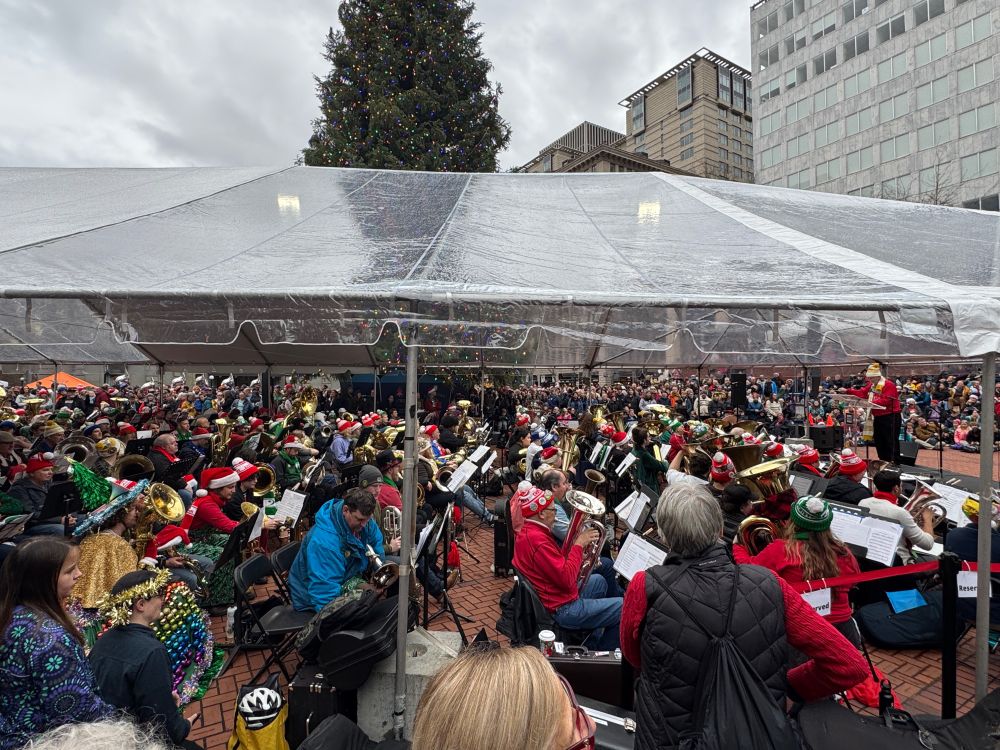 Tuba Christmas Concert in downtown Portland, Oregon @ Pioneer Courthouse Square. 