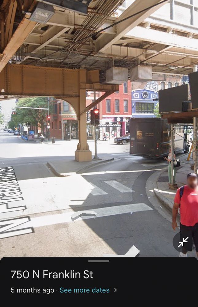 A slip lane at Franklin and Chicago Avenue, under the CTA Brown Line tracks. 

Screenshot of Google Streetview.