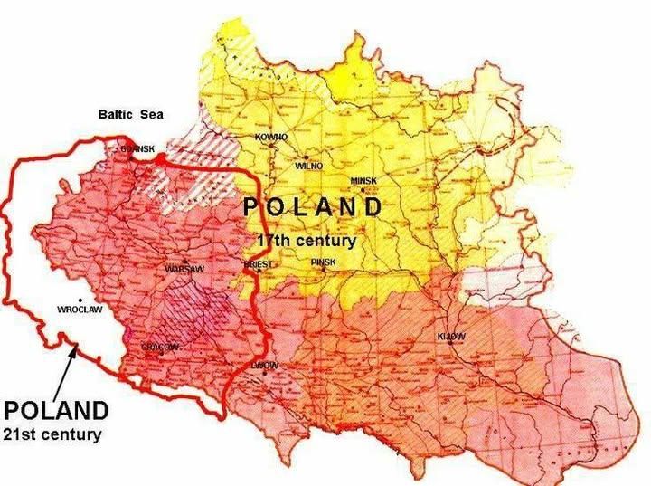 At its 17th-century zenith (around 1619–1620), the Polish–Lithuanian Commonwealth stretched from the Baltic coast (including today’s Lithuania and Latvia) south to the Black Sea shores and east into what is now Belarus, Ukraine and parts of western Russia. In contrast, modern Poland is a more compact state between Germany and Ukraine/Belarus, having lost those vast eastern lands after World War II but gained former German territories to the west.