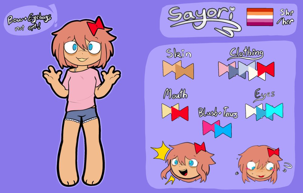 A reference sheet of Sayori from ddlc (Doki Doki literature club)