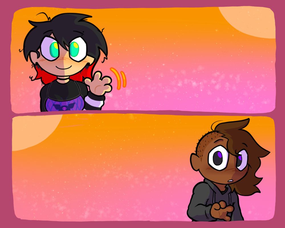 Art of me (black and red hair) and my friend, Outrun (brown hair).