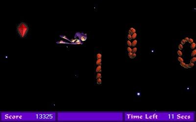The background is black with sparse stars. The character Nights is flying towards some giant red rings. At the bottom there is a purple hud. The left is labeled as score of which there are 13,325 points currently. The right is for Time Left, which currently sits at 11 seconds.
