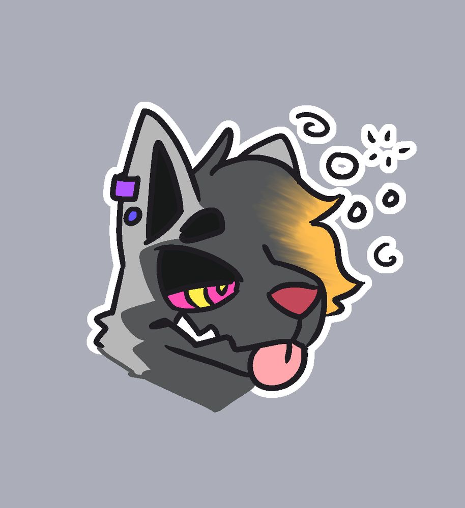 Kay mostly transformed into a poochyena, save for some of his hair. He has hypno eyes and seems disoriented.