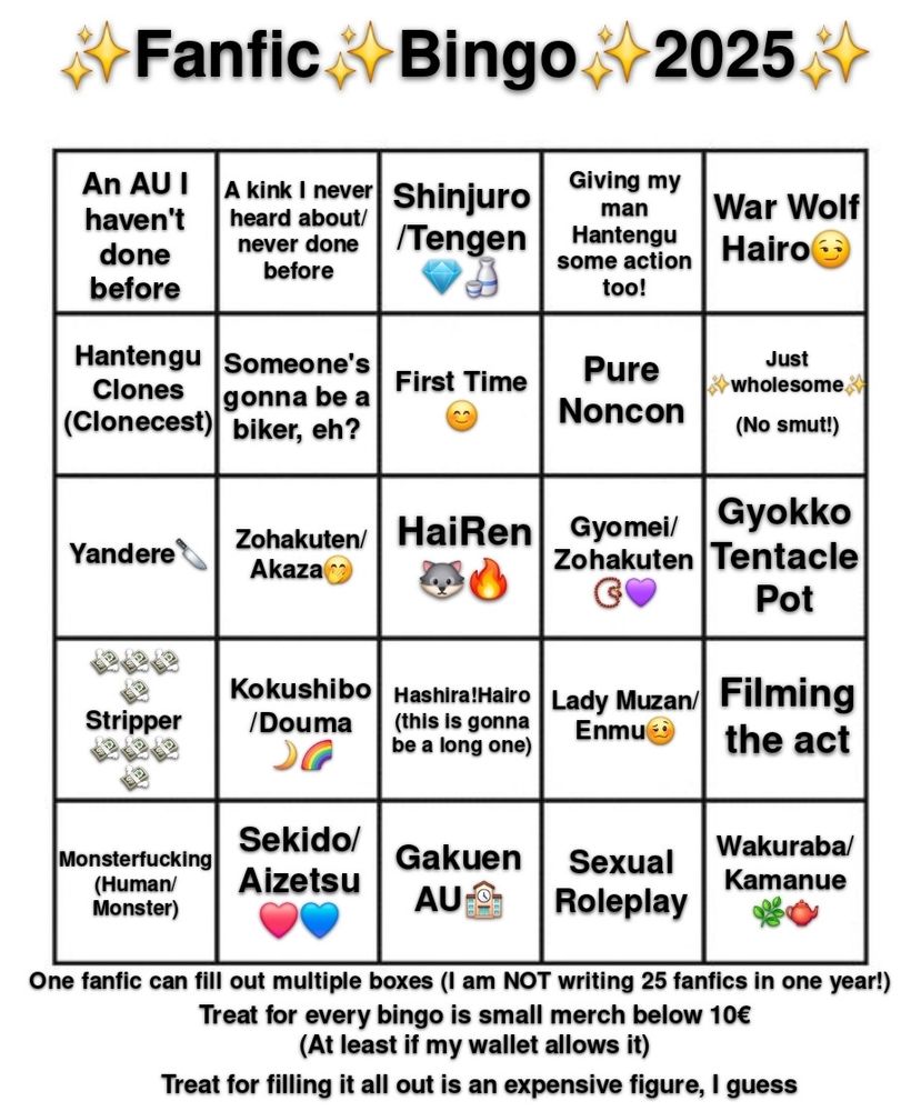 The bingo card empty for readability