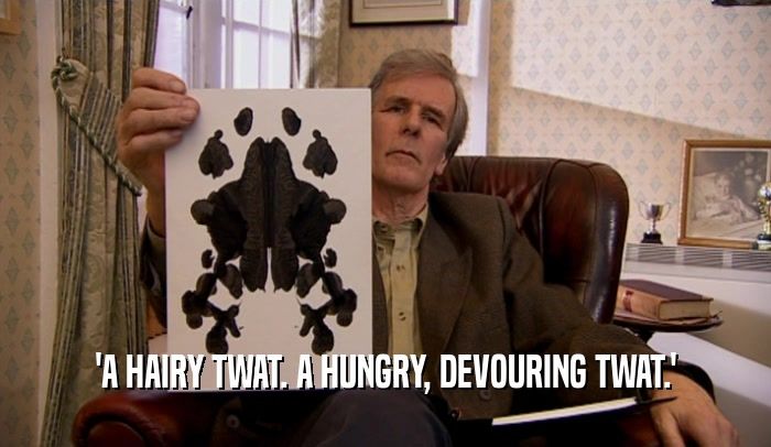 the therapist from Peep Show holding up a Rorschach test. The text says 