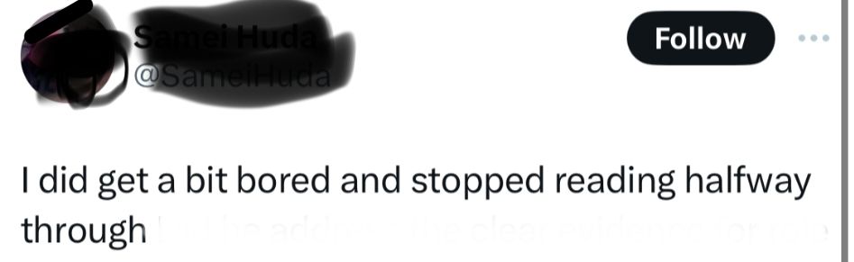 anonymised post: "I did get a bit bored and stopped reading halfway through"