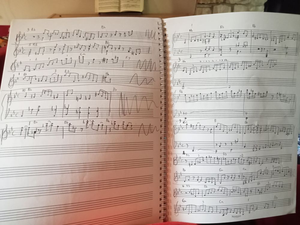 manuscript paper with attempted transcriptions of solos from Thelonious Monk's 