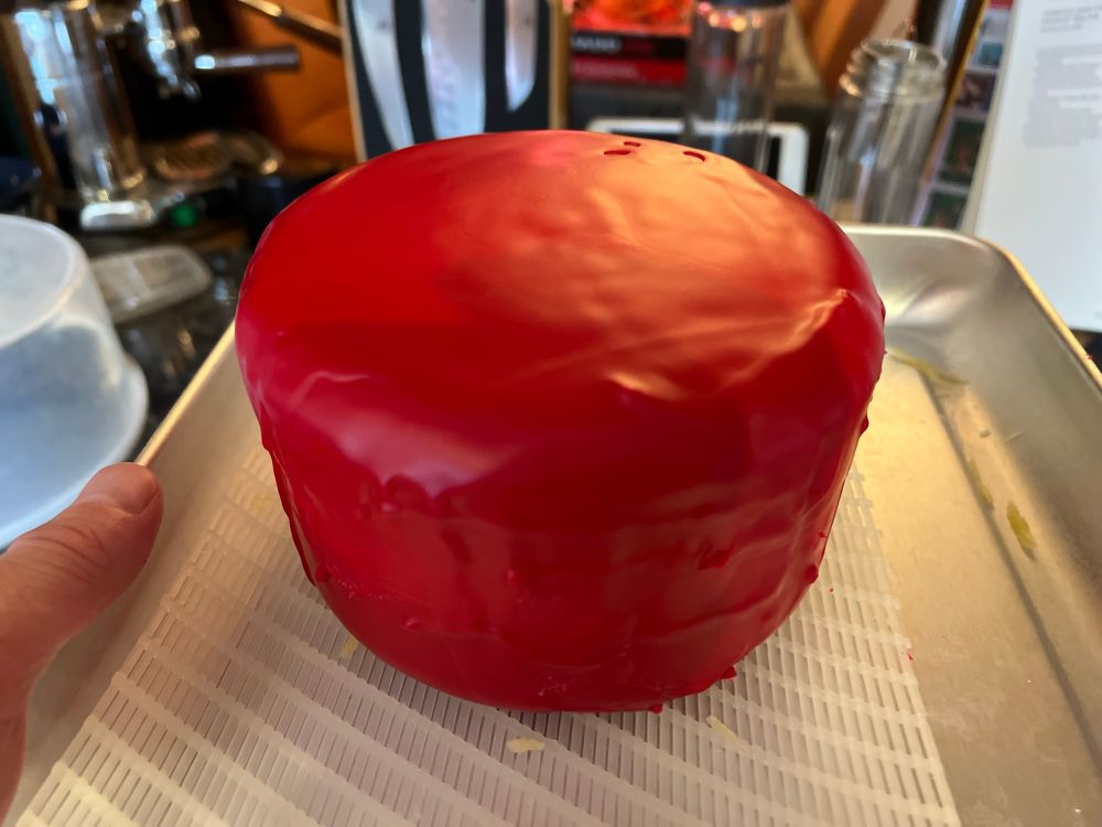 Waxed Edam ready for the cheese cave