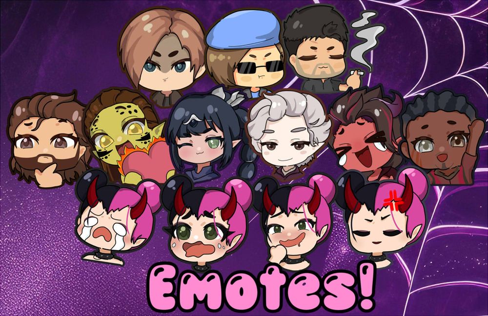 A collage of emotes featuring characters from Baldur's Gate 3 and Resident Evil. 