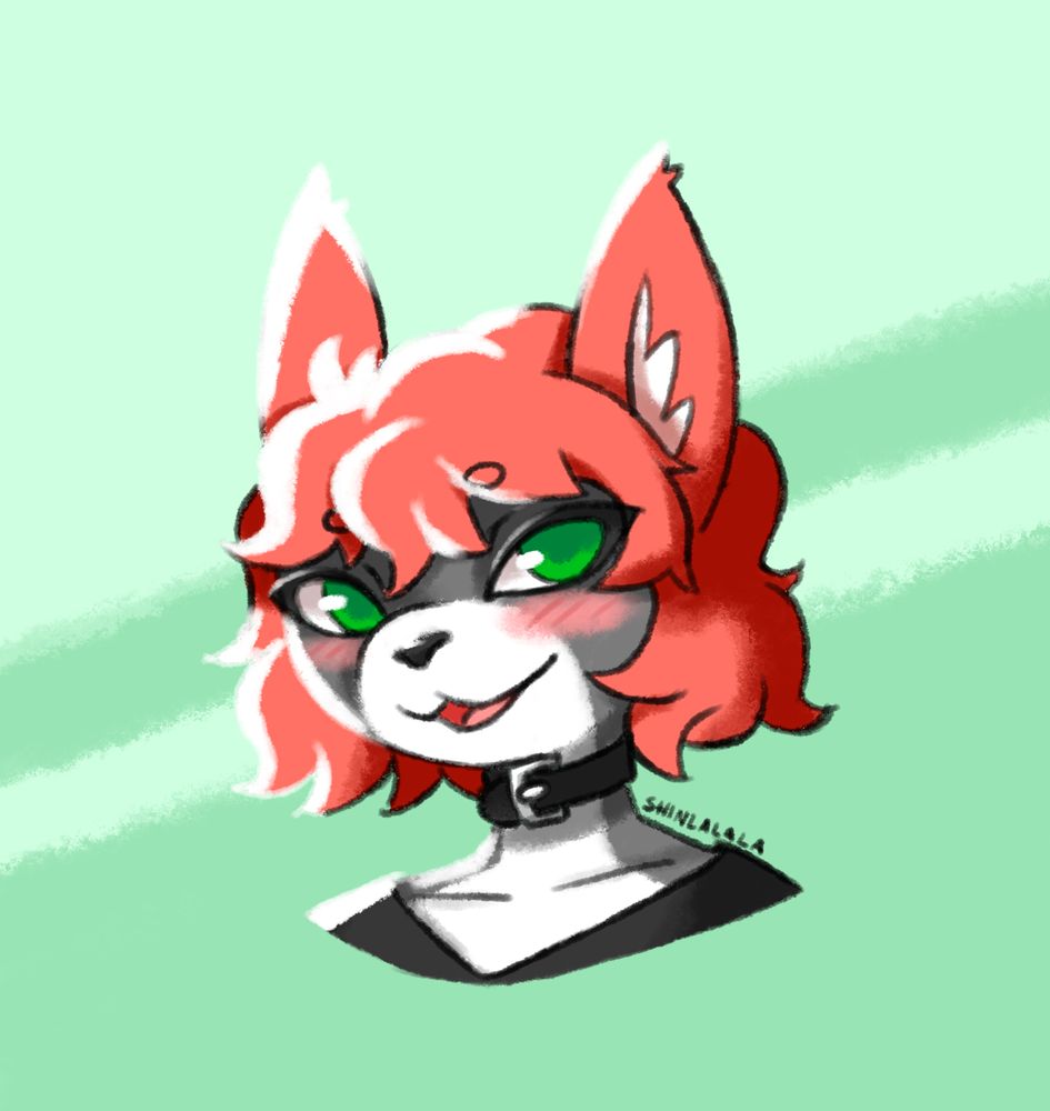 A portrait of a furry cat with orange hair and green eyes