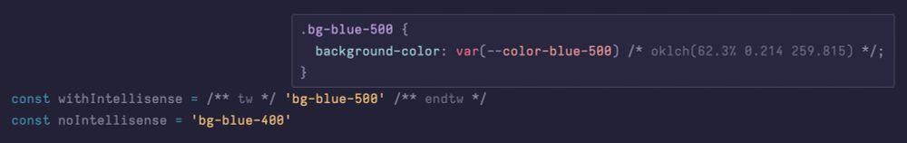 Simpler example of comment-enabled Tailwind Intellisense at work