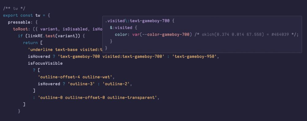 Code example of Tailwind classes in JS, where intellisense doesn't work out of the box