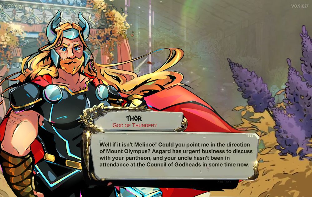 art of thor from marvel drawn in the hades ii art style, edited into a screenshot. #art #fanart #marvelrivals #thor
