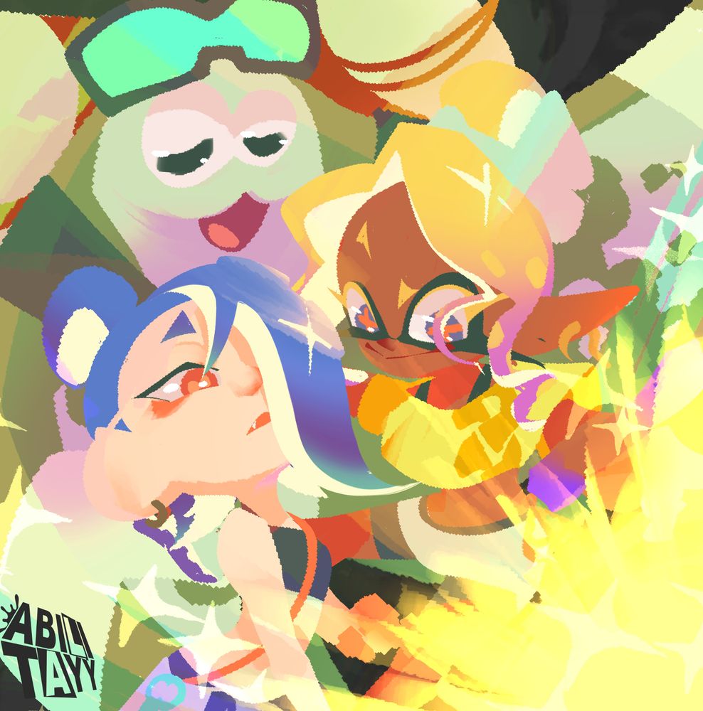 art of deep cuts new designs from splatoon raiders. shiver, frye, and big man are reaching for a shining treasure