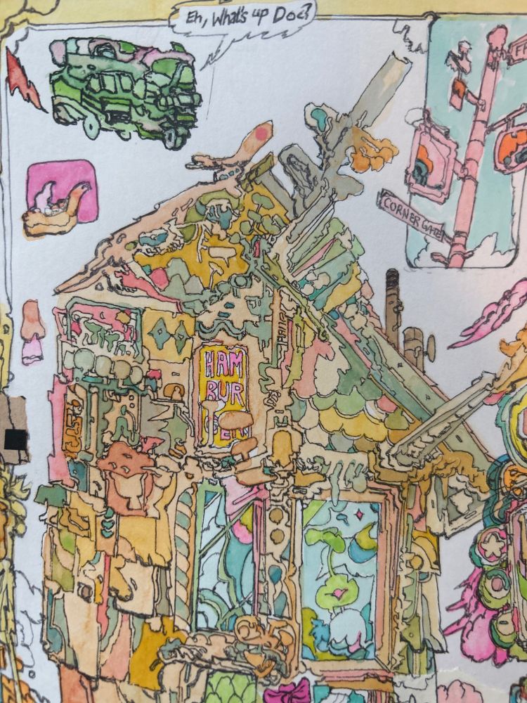 A house painted yellow and a car that says what’s up doc everytime you open or close a door