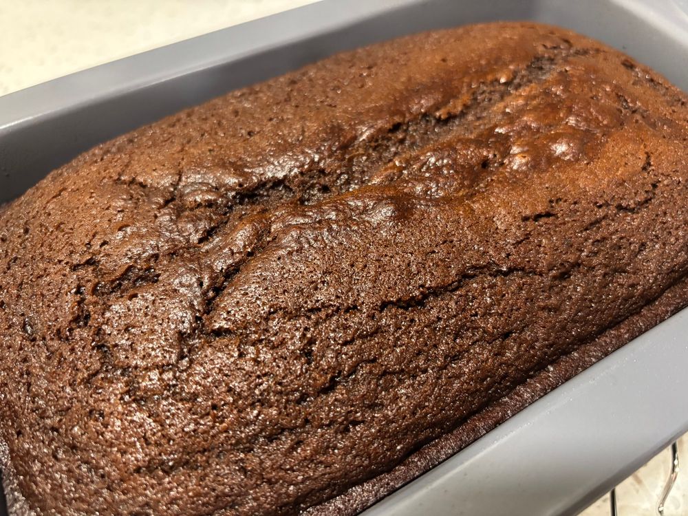 ginger molasses loaf cake still in the pan