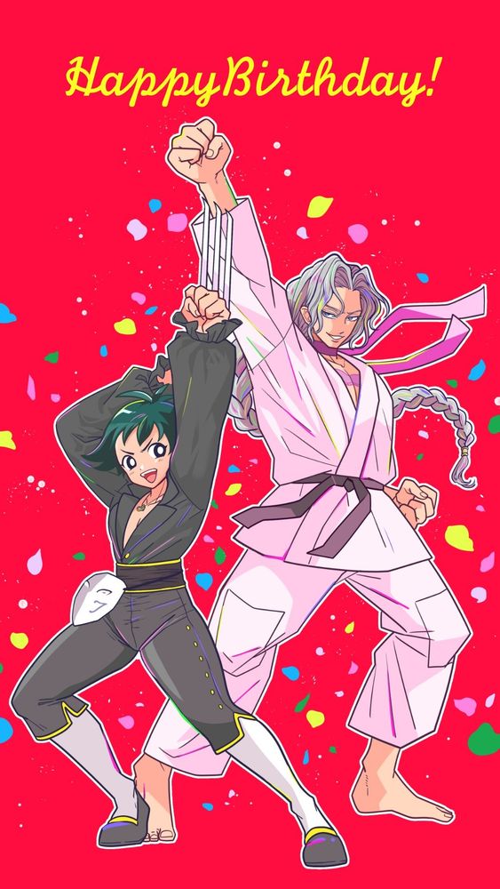 3rd Strike Makoto and Vega (Claw) swapping outfits for a Happy Birthday commission