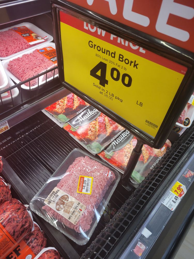 Ground bork 

It's half off because nobody wants it

It's half off again because it's about to expire.