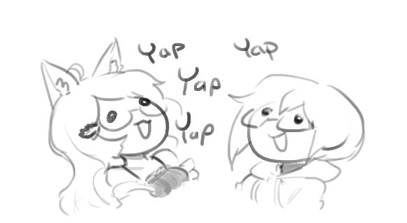 Drawing of two very head-empty looking chibis of SquishyRen and Ocean yapping with "Yap yap yap yap" floating in between them