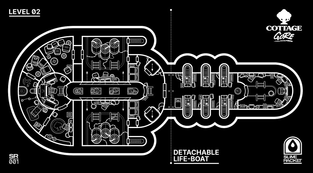 VTT Map for the ttrpg Mothership module I've written. Level two, cryo sleep, bridge, research lap, corpo-stooge living area.