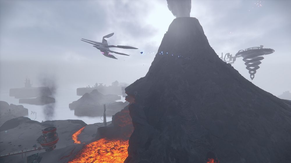 Sonic na ilha Chaos tentando alcançar o Fortress voando, ou pelo menos é o que parece ser, pois na verdade o Fortress está mais no fundo da imagem.