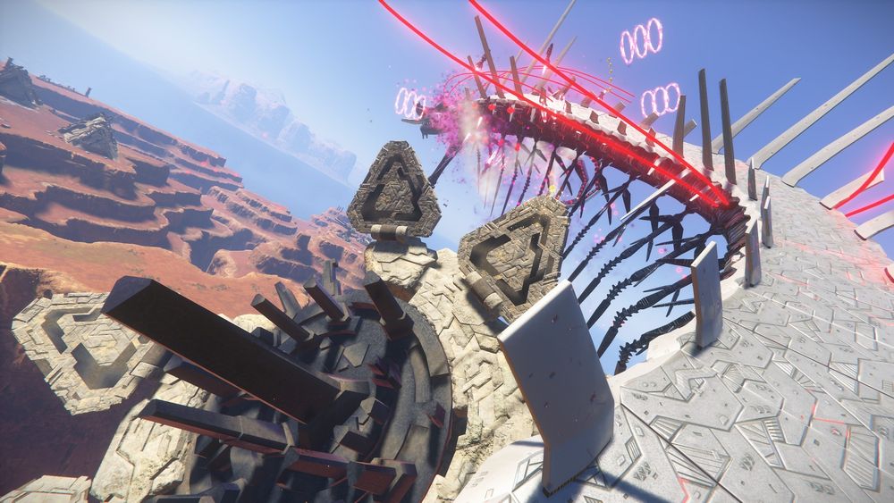 Super Sonic enfrentando o Wyvern na ilha Ares, o ângulo da câmera está pegando o Wyvern desde a sua cauda. O Super Sonic está tão pequeno que mal dá pra vê-lo na foto =P