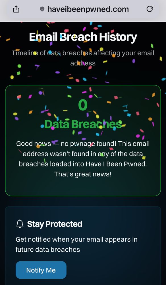 Data Breaches good news, not been pwned