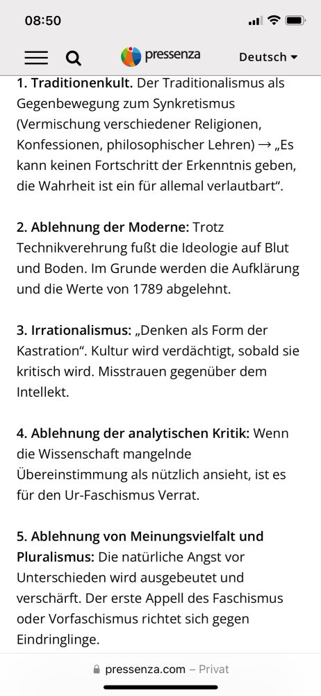 Die 14 Merkmale des Ur-Faschismus nach Eco, 1 bis 5