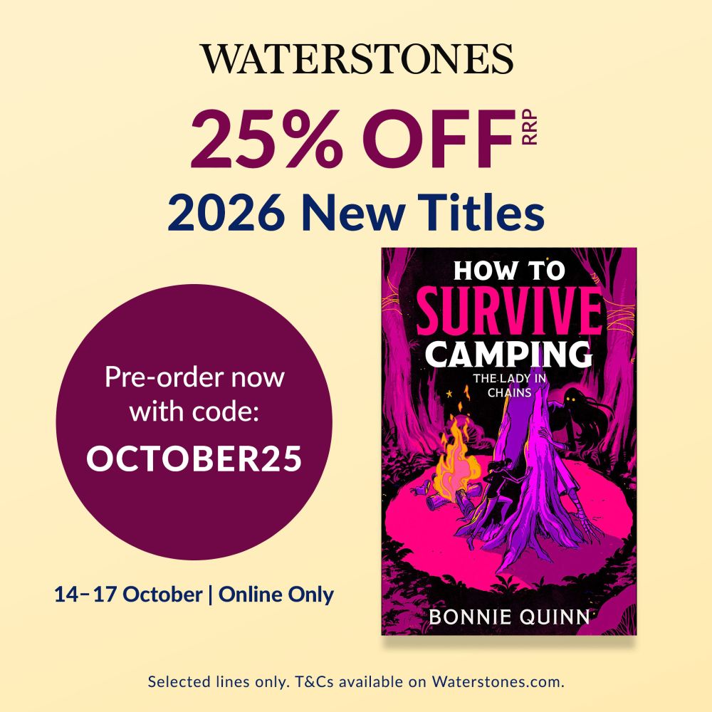 The cover of The Lady in Chains and text saying that Waterstones is running a 25% off preorder deal between Oct. 14-17 with the code OCTOBER25