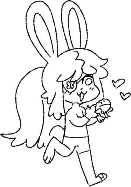 a ffxiv viera male with an eye patch and claws carrying a little frog excitedly
